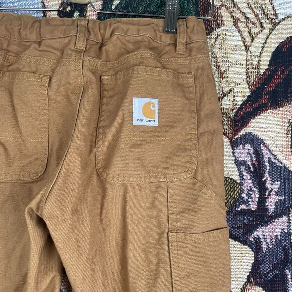 Carhartt Boys Youth Size 10 Brown Canvas Plaid Flannel Lined Carpenter Pants - Picture 7 of 10